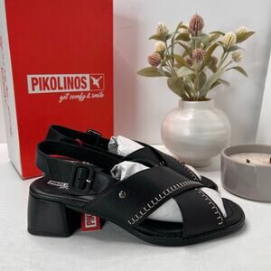 Pikolinos Oliva Leather Cross Slingback Sandal Black W2G-1580 Women 10/EU41 NWB